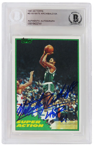 Nate Archibald Signed Celtics 1981 Topps Card #100 w/Tiny, HOF (Beckett Slabbed)