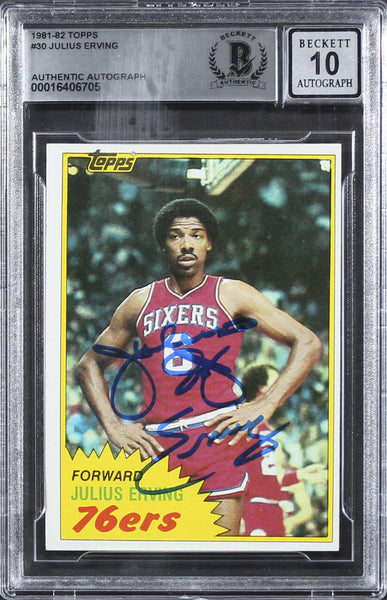 76ers Julius "Dr. J" Erving Signed 1981 Topps #30 Card Auto 10! BAS Slabbed