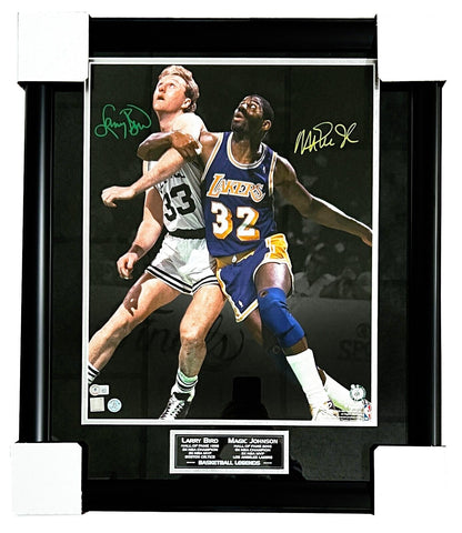 Larry Bird & Magic Johnson Dual Signed 16x20 Matted & Framed Photo BAS
