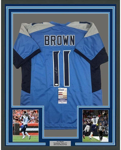 Framed Autographed/Signed AJ A.J Brown 33x42 Tennessee Light Blue Jersey JSA COA