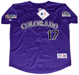 TODD HELTON SIGNED COLORADO ROCKIES #17 PURPLE MAJESTIC JERSEY W/ HOF 24