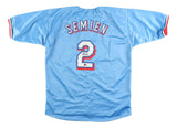 Marcus Semien Texas Signed Light Blue Baseball Jersey BAS