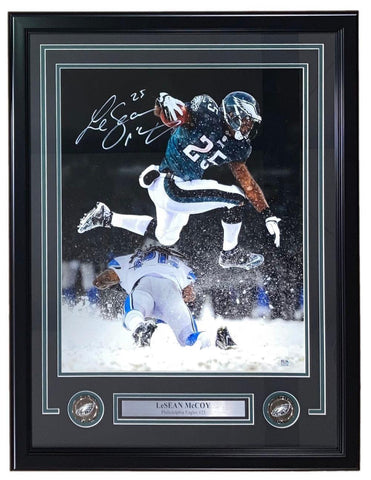 LeSean McCoy Signed Framed 16x20 Philadelphia Eagles Snow Game Hurdle Photo