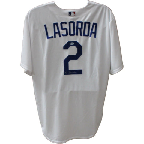 Tommy Lasorda Signed Los Angeles Dodgers White Majestic Jersey BAS 44651