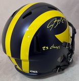 BLAKE CORUM SIGNED MICHIGAN "23 CHAMPS" F/S SPEED REPLICA HELMET BECKETT QR COA