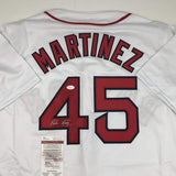 Autographed/Signed Pedro Martinez Boston White Baseball Jersey JSA COA