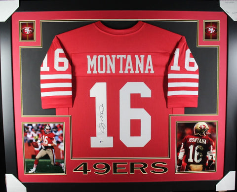 Joe Montana Autographed/Signed Pro Style Red Framed Jersey BAS 44603