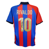 Rivaldo Signed FC Barcelona Home Soccer Jersey #10 with Beckett Witness