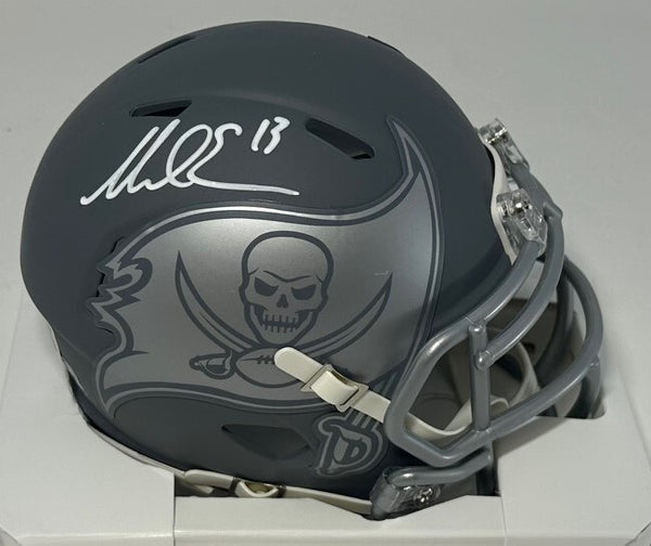 Buccaneers Receiver MIKE EVANS Signed SLATE Speed Mini Helmet AUTO - BAS