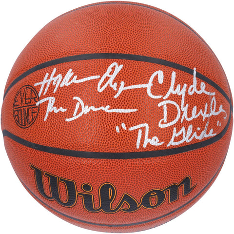 Hakeem Olajuwon & Clyde Drexler Rockets Signed Wilson Heritage Basketball w/Insc