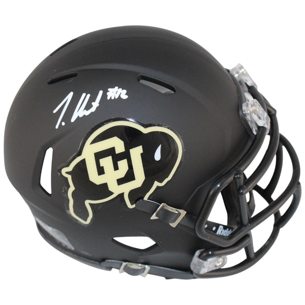 Travis Hunter Signed Colorado Buffaloes Black Mini Helmet Beckett Witness 53350