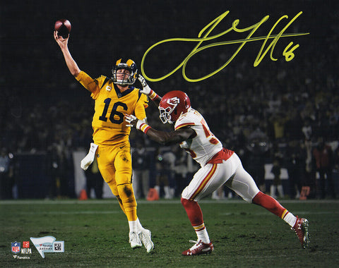 Jared Goff Signed Rams Gold Uniform Passing vs Chiefs 8x10 Photo -(Fanatics COA)