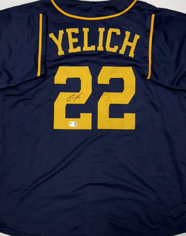CHRISTIAN YELICH Signed Custom Replica Navy Brewers Jersey AUTO - BAS