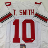 Autographed/Signed Troy Smith Heisman 06 Ohio State White College Jersey JSA COA