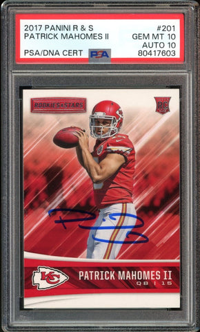 2017 Panini Rookie & Stars #201 Patrick Mahomes RC PSA 10/10 Auto GEM MINT