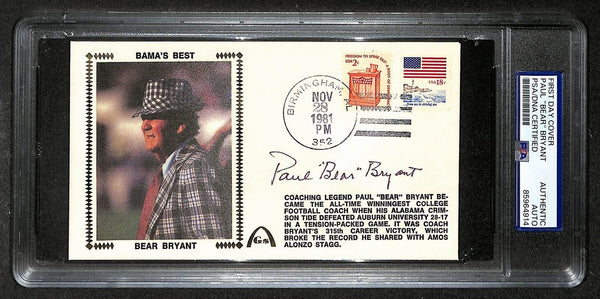 Paul "Bear" Bryant HOF Signed/Autographed FDC Envelope Alabama 1981 PSA 213998