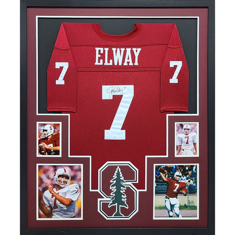 John Elway Autographed Signed Framed Stanford Jersey JSA