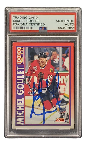 Michel Goulet Signed 1991 Score #265 Chicago Blackhawks Hockey Card PSA/DNA