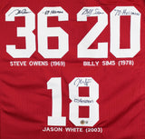 OU Heisman (3) Sims, White & Owens Signed Signed Maroon Pro Style Jersey BAS Wit