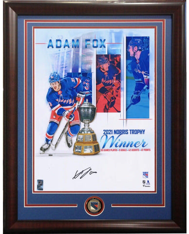 Adam Fox Signed 16x20 Photo Norris Cup Framed NY Rangers Coin Mint auto Fanatics