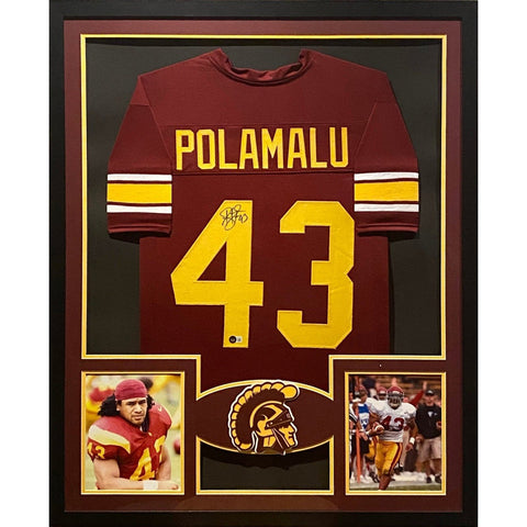 Troy Polamalu Autographed Signed Framed USC Jersey BECKETT