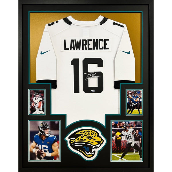 Trevor Lawrence Autographed Signed Framed White Jaguars Jersey FANATICS