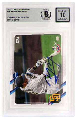 Manny Machado Signed Padres 2021 Topps Opening Day Card #96 (Beckett / Auto 10)