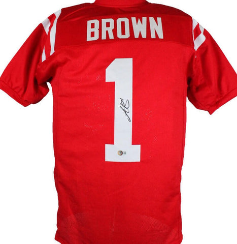 A.J. Brown Autographed Red College Style Jersey-Beckett W Hologram