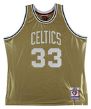 Celtics Larry Bird Authentic Signed Gold 75th M&N HWC Swingman Jersey BAS Wit