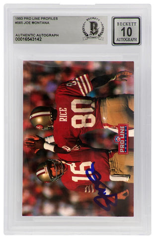 Joe Montana Signed 49ers 1993 Pro Line Football Card #565 - (Beckett - Auto 10)