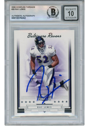 Ray Lewis Autographed 2006 Donruss Threads #26 Trading Card Beckett 53022