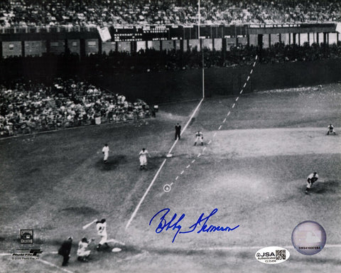Bobby Thomson Signed Giants Shot Heard Around World HR B&W 8x10 Photo -(JSA COA)