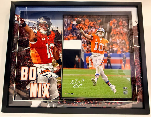 Bo Nix Autographed 16x20 Photo -- Denver Broncos Deluxe 3D Lighted Frame BAS COA