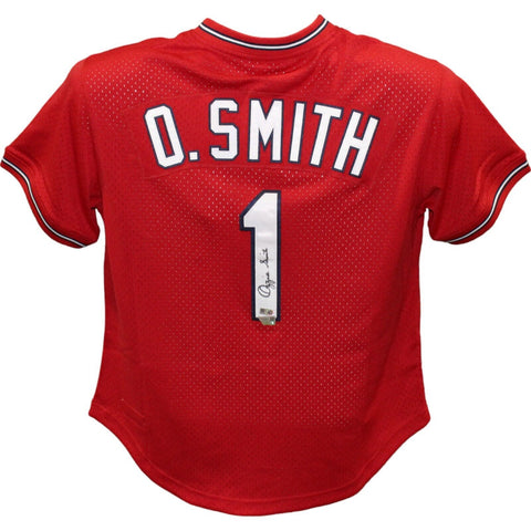 Ozzie Smith Autographed St Louis Cardinals Mitchell Ness Red Jersey FAN 43345