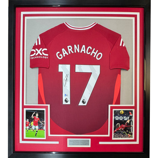 Framed Autographed/Signed Alejandro Garnacho 35x39 ManU Jersey BAS COA 3