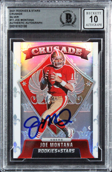 49ers Joe Montana Signed 2021 Rookies & Stars Silver #11 Card Auto 10! BAS Slab