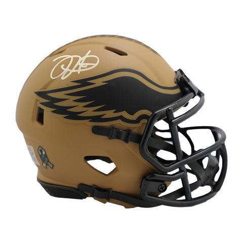 Jalen Hurts Philadelphia Eagles Autographed 2023 Salute Camo Mini-Helmet Beckett