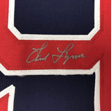 FRAMED Autographed/Signed FRED LYNN 35x39 Boston Blue Jersey JSA COA