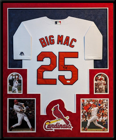 FRAMED IN SUEDE ST LOUIS CARDINALS MARK MCGWIRE "BIG MAC" AUTOGRAPHED JERSEY JSA