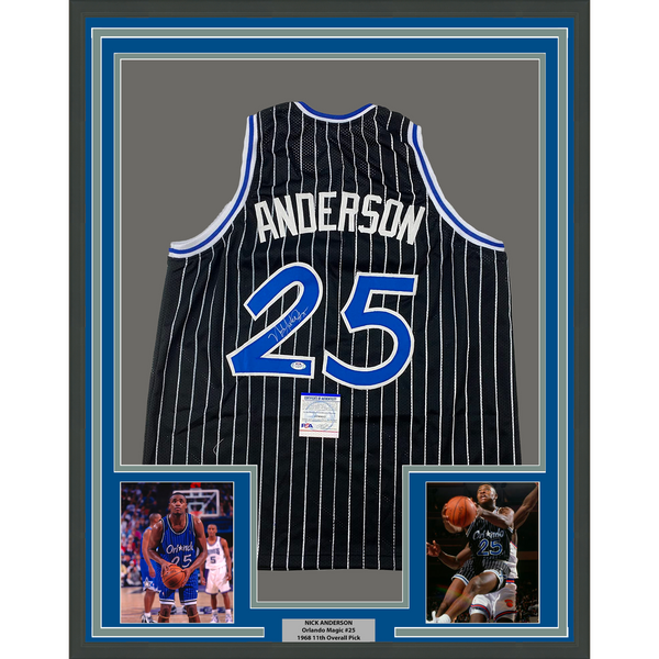 Autographed/Signed Nick Anderson 33x42 Orlando Black Pinstripe Jersey PSA COA
