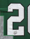 SUEDE FRAMED PHILADELPHIA EAGLES SAQUON BARKLEY AUTOGRAPHED JERSEY BECKETT COA