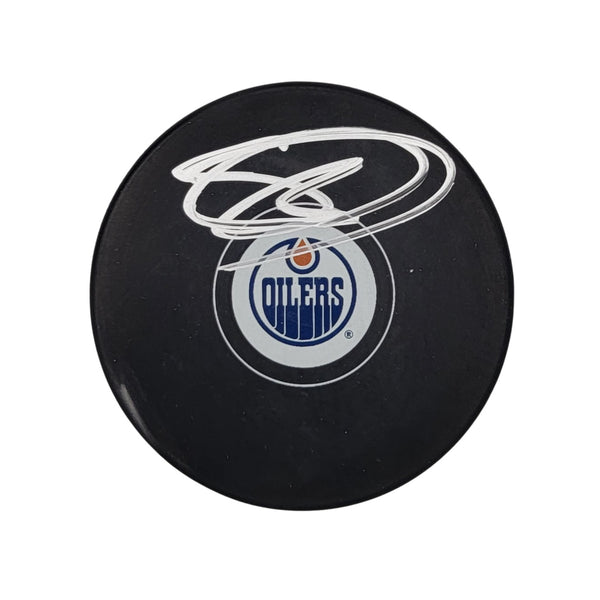 Stuart Skinner Autographed Edmonton Oilers Logo Hockey Puck Beckett