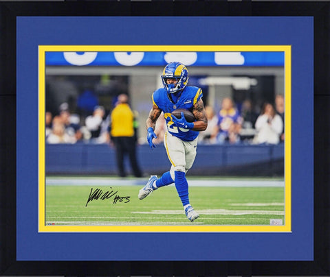 Framed Kyren Williams Los Angeles Rams Signed 16x20 Blue Jersey Running Photo