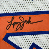 Framed Autographed/Signed Larry Johnson 35x39 New York White Jersey JSA COA