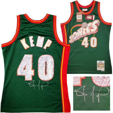 SONICS SHAWN KEMP AUTOGRAPHED GREEN AUTH M & N JERSEY NBA TOP 75 M MCS 203425