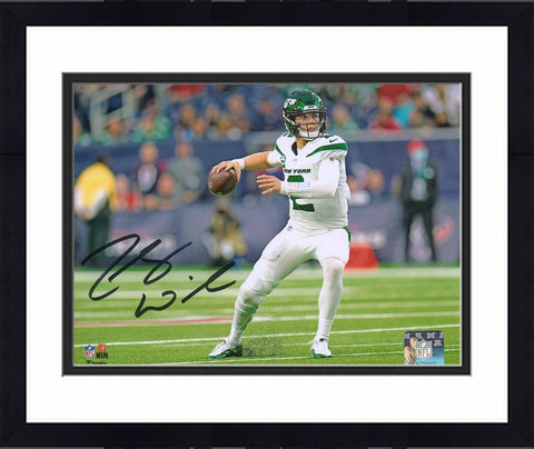 Framed Zach Wilson New York Jets Signed 8" x 10" White Throwing Photo