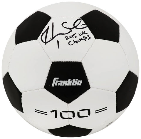 Hope Solo Signed Black & White Franklin Soccer Ball w/2015 WC Champs - (SS COA)