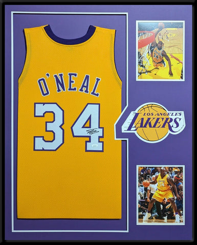 FRAMED L.A. LAKERS SHAQUILLE O'NEAL AUTOGRAPHED SIGNED JERSEY JSA COA