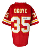 Christian Okoye Kansas City Signed Red Football Jersey JSA