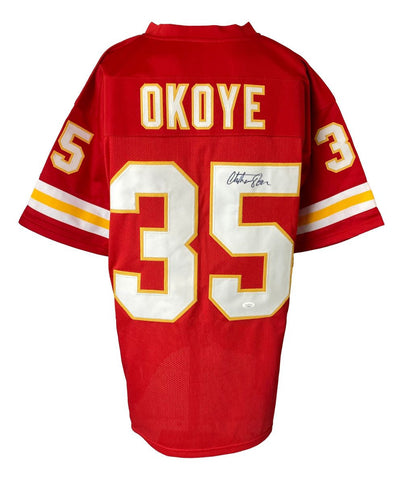 Christian Okoye Kansas City Signed Red Football Jersey JSA